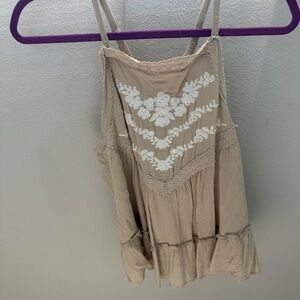 Embroidered Tan Women's Top